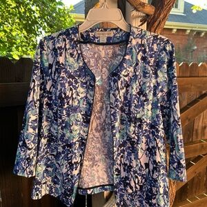 Christopher & Banks Blue and White Floral Cardigan